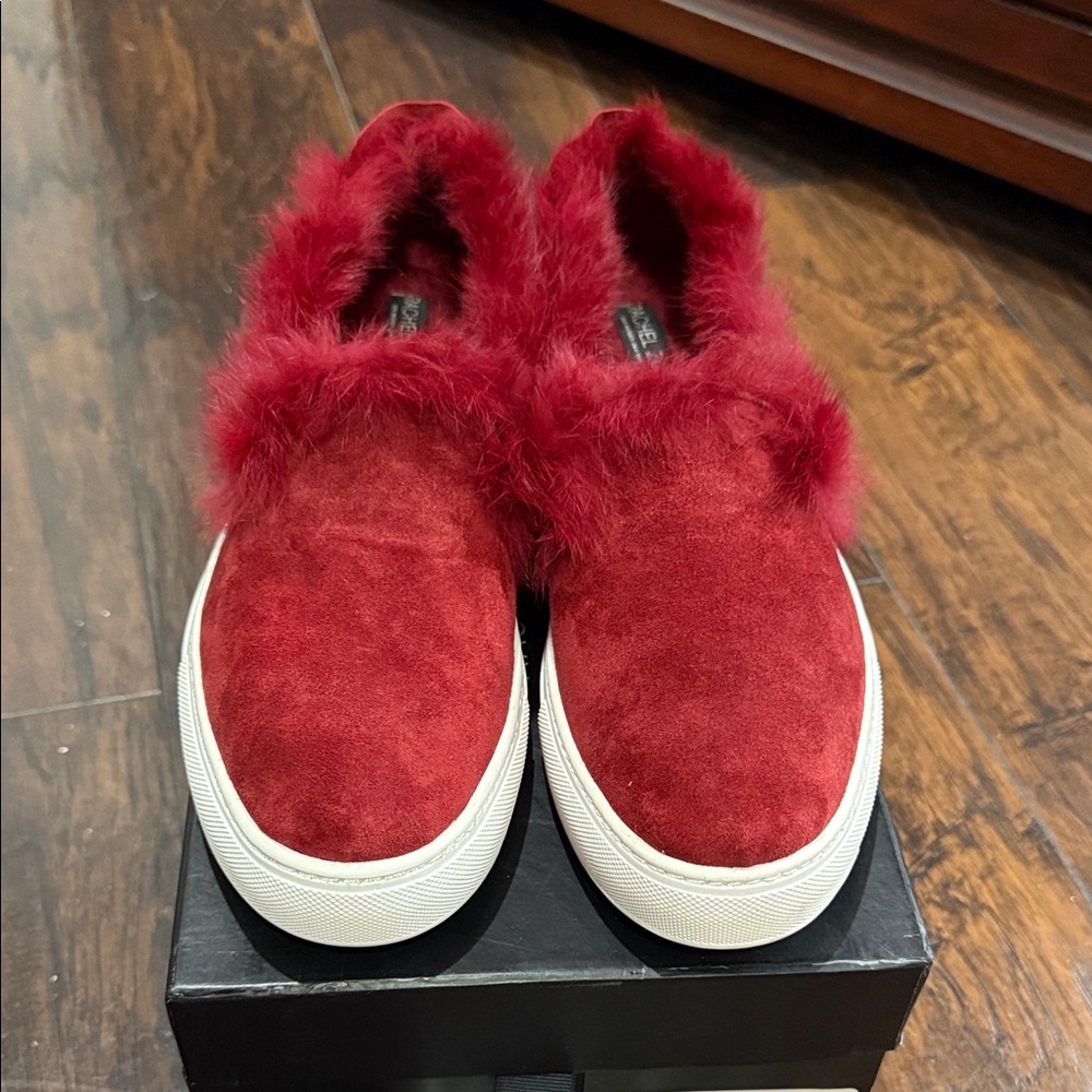 Women's Red Fur Slip-On Shoes